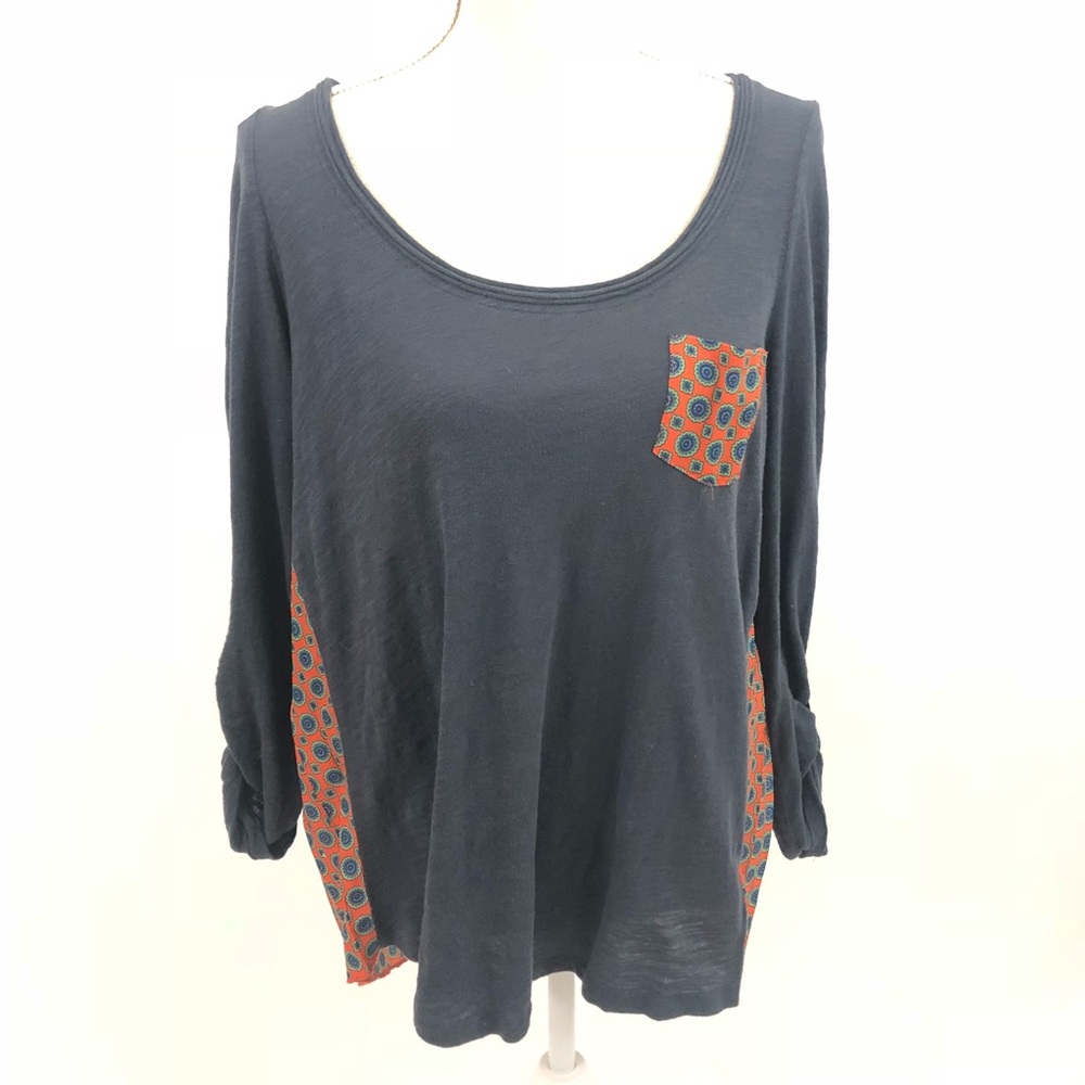 Paper Locket Anthropologie Navy Print Blouse